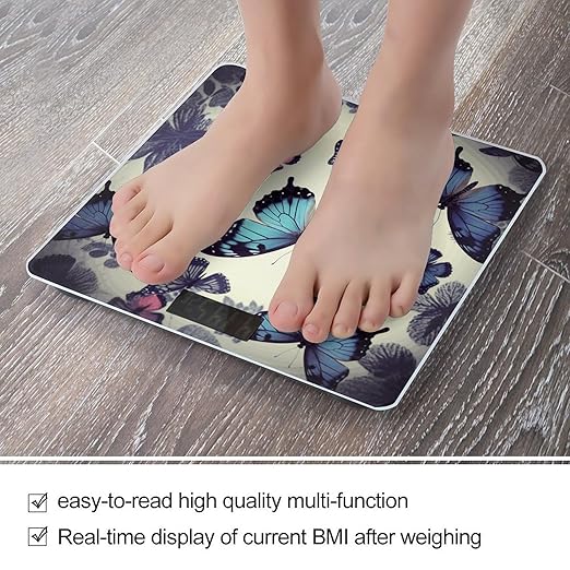 Beautiful Butterfly Scale for Body Weight Precision Bathroom Weighing Scales with Back Lit LCD Display Sturdy Tempered Glass Body Weight Scales Digital Bathroom Scale 400lb