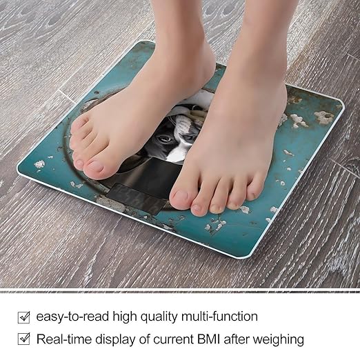 Boston Terrier Bathroom Scale Automatic Power On/Off Body Scales LCD Backlight Display Square Digital Scale Rounded Corners Bathroom Scales for Home Bedrooms