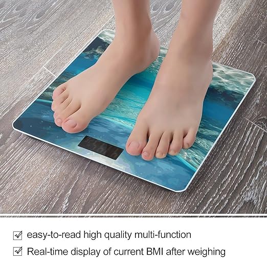 Underwater View of Tropical Beach Scale with LCD Easy-to-Read Anti-Slip Weight Digital Bathroom Scale Precision Weighing Scales Sturdy Tempered Glass Body Weight Scales for Daily Use