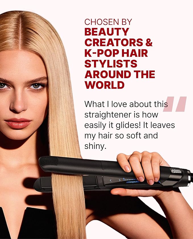 GLAMPALM Classic Vibrating 1 | Ceramic Flat Iron Infused with Vita-C Korean No.1 Hair straighteners for Women Dual Voltage Low Heat Hair Straightener Hair Styling Irons | GP225