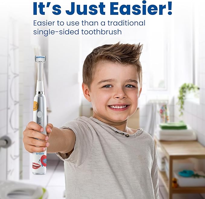 Triple Bristle Kids Sonic Toothbrush | 1 Pack | 3 Sided Toothbrush to Clean Teeth and Gums | Dentist Created &amp Approved | Fun Sticker Rewards | Rechargeable Three Sided Toothbrush for Kids