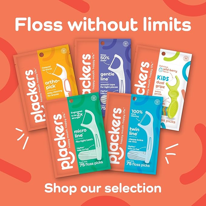 Plackers Orthopick Floss PicksUnflavoredDesigned for BracesFold-Out FlipPickTufflossEasy Storage with Sure-Zip Seal36 Count (Pack of 8)