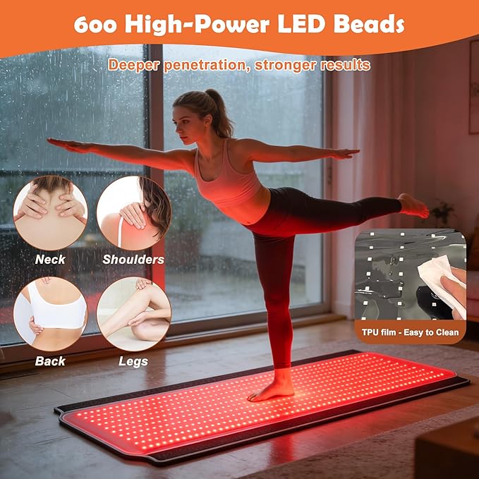 Full Body Red Light Therapy Mat 59.1*25.6 Whole Red Light Therapy Pad for Body with 660nm &amp 850nm 600 LEDs redlight Blanket with Adjustable Timer &amp Intensity Gifts for Women Men and Pet