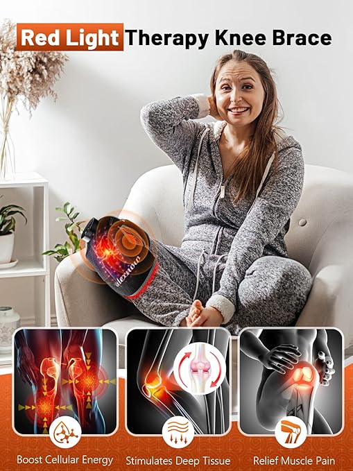 Red Light Therapy for Knee with Vibration Massage Extension Band Wireless Rechargeable ControllerNear Infrared Light Therapy Heated Device for Knee/Elbow/Shoulder Pain Relief
