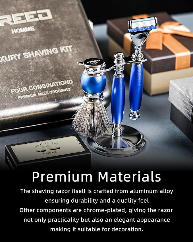 FREED Customized gifts Engraving Luxury Men's 5-Blade Razor set Aluminum Alloy Material incloud 4 Bladesrazor standrazor brushIt's the best gift for men