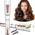 JINRI Automatic Rotating Curling Iron-Beach Waves Curling Wand Pumped-Up Volume Portable Hair Curler 500 Million Ionic Dual Voltage &amp Lightweight for Travel Ceramic Coating 1 Inch White