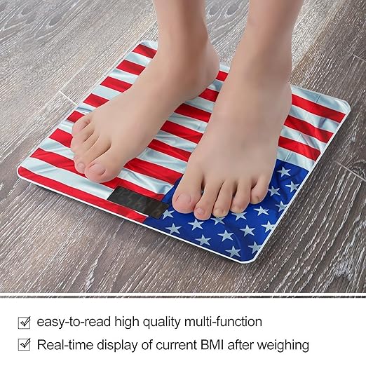 Digital Bathroom Scale for Body Weight Scale with Bright LCD Display High Accuracy Step-On Technology Auto On/Off American Flag Pattern Digital Scales 400 Lbs /180kg