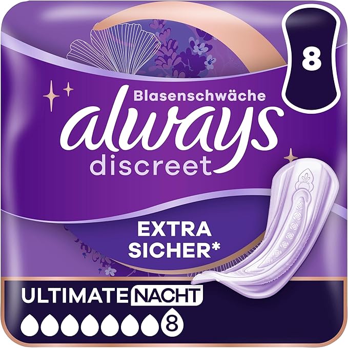 Always Discreet Ultimate Night Incontinence Pads for Women Pack of 8