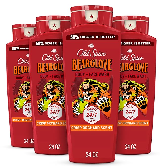 Old Spice Cleansing Body Wash for Men 3X Defense 24/7 Shower Fresh with Lasting Scent 2-in-1 Body &amp Face Wash Bearglove with Crisp Orchard Scent 24 oz (Pack of 4)
