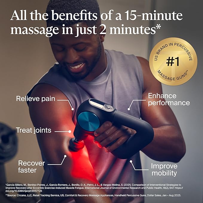 Therabody Theragun PRO Plus - 6-in-1 Deep Tissue Percussion Massage Gun Handheld Personal Massager for Full Body Pain Relief &amp Muscle Tension with Biometric Breathwork Vibration &amp Heated Att