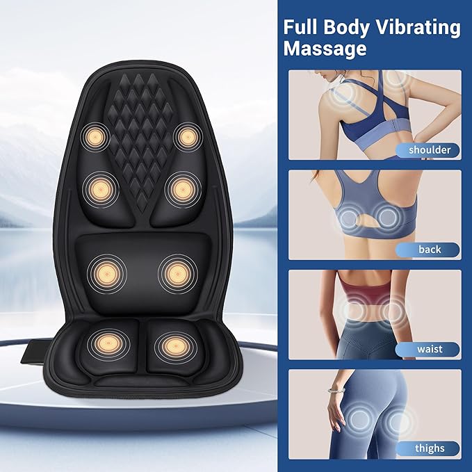 Back Massager with Heat with 8 Motors Massage Chair Pad Seat Massager with Back Traction for Full Body Massage Massage Cushion for Home/Office/Easter