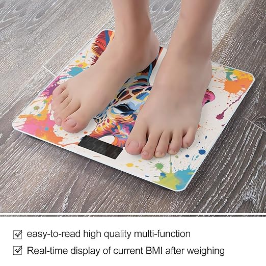 Colorful Giraffe Painting Weight Scale Large Digital Bathroom Scales with Bright LED Display Non Slip Digital Scale and Step On Fashion Weighing Machine for Body