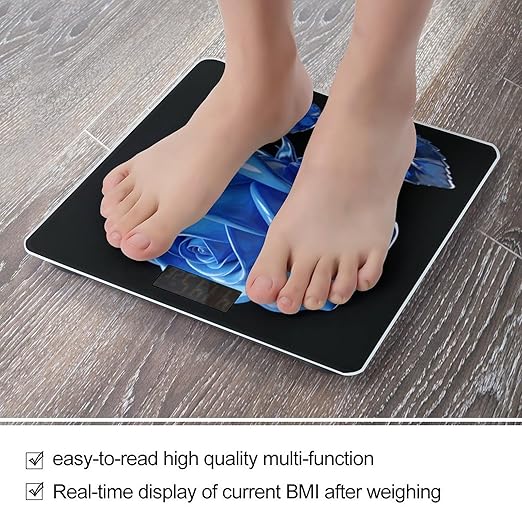 Blue Rose Weight ScaleClear LED Display Bathroom Digital Weighing ScaleTempered Glass Digital Bathroom Scale for Body Weight Capacity Up to 400 Lbs