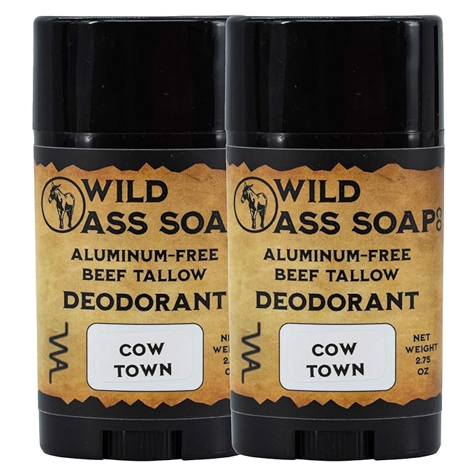 Aluminum-Free Cow Town Beef Tallow Deodorant | Pack of 2 | 2.75 oz | Cow Town | Wild Ass Soap