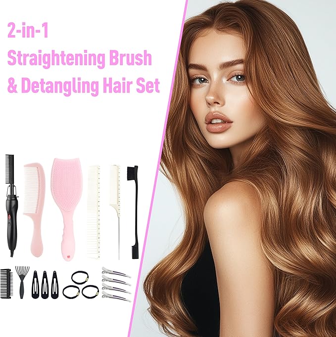 Hair straightening Comb for Wigs and Natural Hair with 15pcs Brushes Set 450℉ Small hot Comb for Edges Technology hot Comb Electric