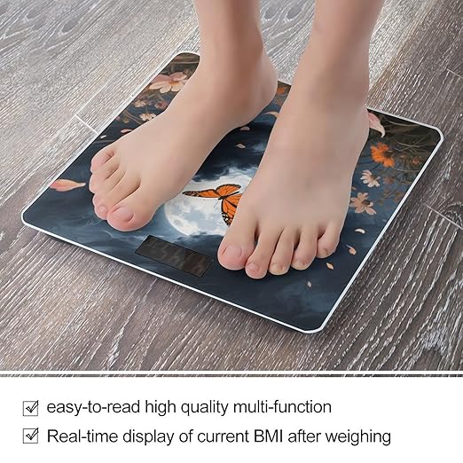 Butterfly Moon Flower Weight Scale Large Digital Bathroom Scales with Bright LED Display Non Slip Digital Scale and Step On Fashion Weighing Machine for Body