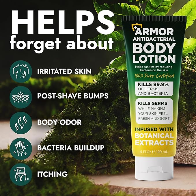 Antibacterial Body Lotion | Kills 99.9% of Germs &amp Bacteria | Body Lotion for Women &amp Men Helps Sanitize Skin | Infused with Botanical Extracts | Fresh Soft &amp Moisturized Skin | 4 fl oz