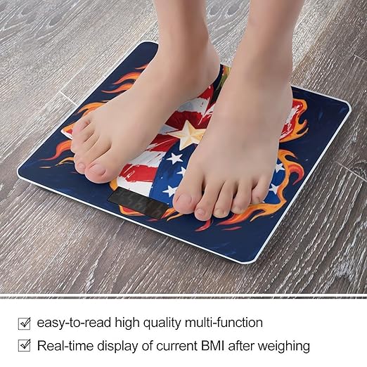 American Flag Flower Weight Scale Large Digital Bathroom Scales with Bright LED Display Non Slip Digital Scale and Step On Fashion Weighing Machine for Body