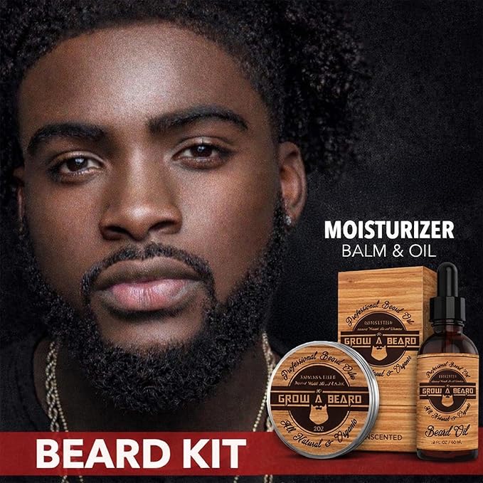 Beard Straightener Grooming Kit for Men Beard Growth Kit Wash Brush &amp Comb Unscented Growth Oil All Natural Sandalwood Balm Conditioner Razor &amp Scissors Great Gift Idea for Men's (Bamb