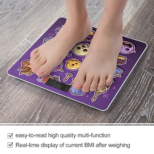 Purple Cartoon Style Scale for Body Weight Precision Bathroom Weighing Scales with Back Lit LCD Display Sturdy Tempered Glass Body Weight Scales Digital Bathroom Scale 400lb