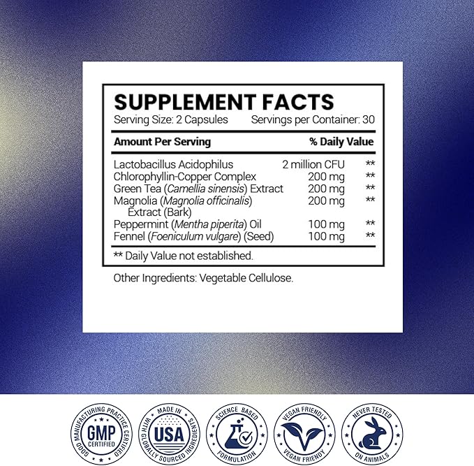 Research Verified Body &amp Breath Natural Deodorant &amp Freshener - Bad Breath &amp Body Odor Supplement - 60 Count (3 Months Supply)