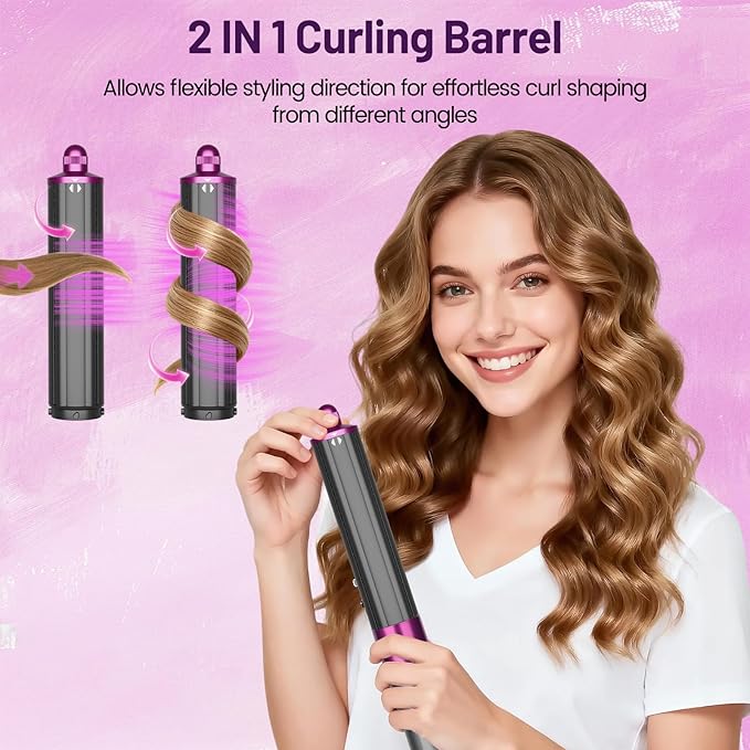 1.6INCH/40MM Long Barrel for Dyson Airwrap Attachment Long Hair Curling Barrels Roller Attachment Compatible with Air Wrap HS01/05/08 Automatic Curlers for Loose Curls(Rose)