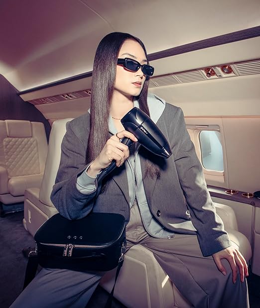 ghd Flight+ Travel Hair Dryer ― 1300w Professional Portable Hair Volumizer Suitcase Friendly Lightweight Powerful and Compact Blow Dryer with Luxurious Travel Case ― Black