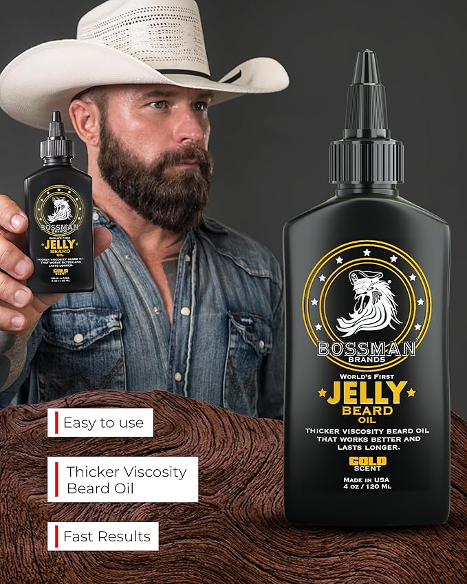 Bossman Jelly Beard Oil for Men - 3 Pack (12 oz in Total Gold Scent) – Softens Moisturizes &amp Conditions with Natural Ingredients