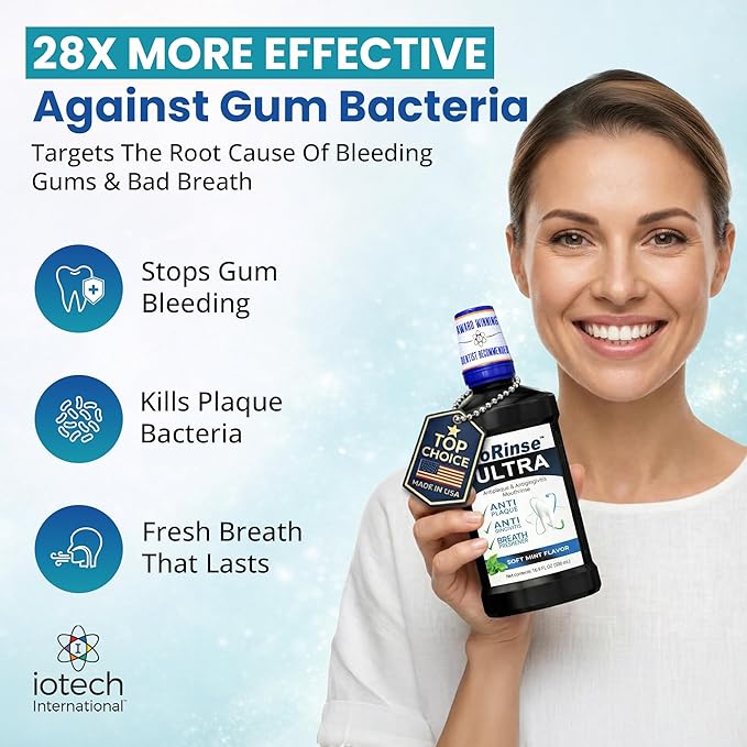 ioRinse Ultra: The Most Dentist-Recommended Periodontal Rinse &amp Gum Mouthwash of its Kind. Fights Gingivitis Bleeding Gums Dental Plaque &amp Bad Breath. With Molecular Iodine &amp Xylitol. No