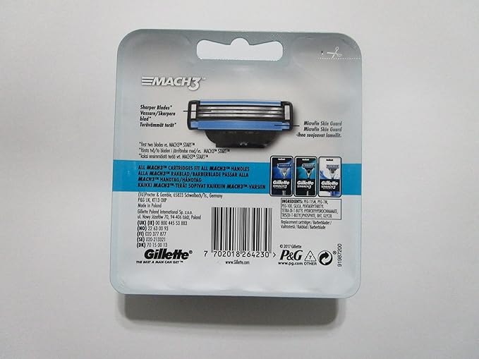 Gillette Mach3 Razor Blades for Men Pack of 4 Refill Blades (2 Packs)