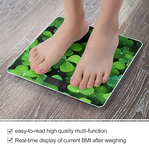 Many Green Clover Scale for Body Weight Precision Bathroom Weighing Scales with Back Lit LCD Display Sturdy Tempered Glass Body Weight Scales Digital Bathroom Scale 400lb