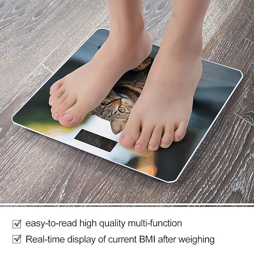 Brown Tabby Kitten Bathroom Scale for Body Weight Bathroom Weighing Scale with Backlit LCD Display Highly Accurate Measures Weight Up to 180kg