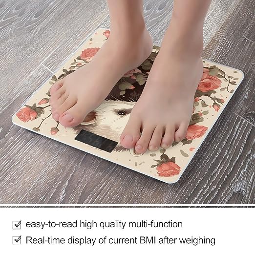 Opossum and Roses Weight Scale Large Bathroom Scales Digital Weight with Bright LED Display Non Slip Automatic Weighing Scale Fashion Weighing Machine for Body