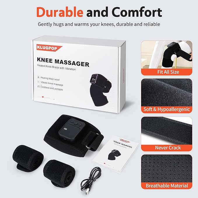 Knee Massager with Heat for Pain Relief V5.0[2026 Upgraded] - Electric Cordless Heated Knee Brace with 6 Heat Levels and 3 Vibration Massage Mode Gifts for Men Women (Black 1-Pack)