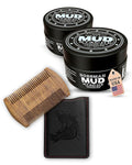 Bossman Sandalwood Comb + 2 Pack MUDstache Mustache Wax Bundle – Wide Tooth Comb for Beard with Strong 24-Hours Hold Taming &amp Styling Wax