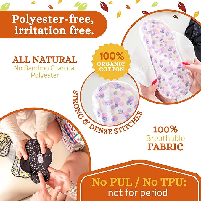 Non-Slip &amp Wingless Reusable Panty Liners for Women (Small 7-Pack) – High-Temp Washable Cloth Panty Liners for Vaginal Discharge – Breathable Soft Organic Cotton Keeps You Fresh &amp Dry for Da
