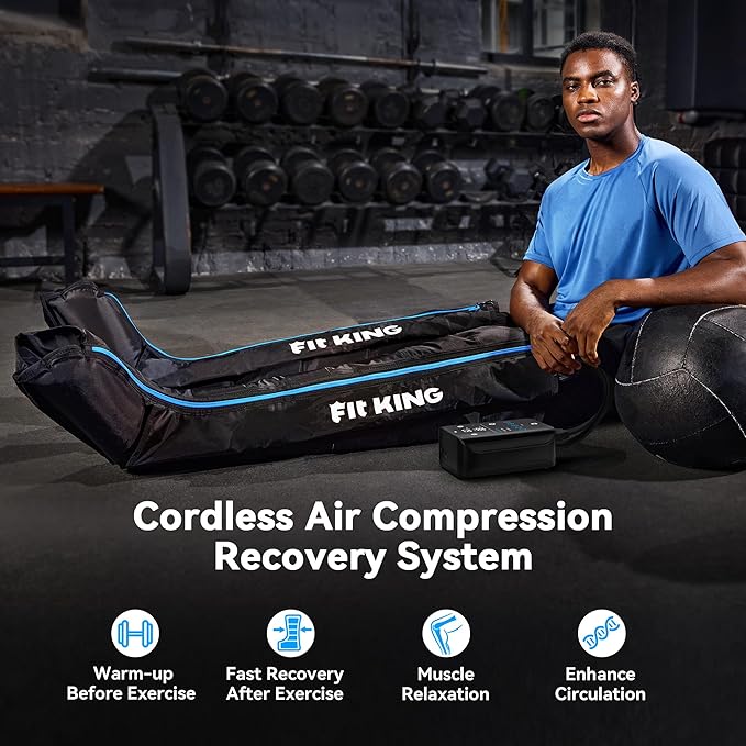 FIT KING Cordless Recovery System Professional Air Compression Massager Reduces Muscle Pain and Improves Circulation Warm-up and Fast Recovery for Athletes Customized Zone Massage Optional (Large)