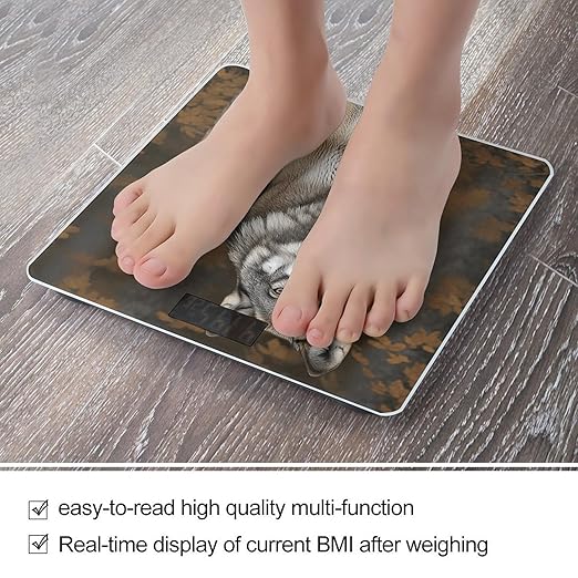 Wild Wild Gray Wolf Bathroom Scale for Body Weight LCD Display Digital Bathroom Scale Tempered Glass Bathroom Weight Scales Fashion Smart Scales for Home Bedroom 400 Lb