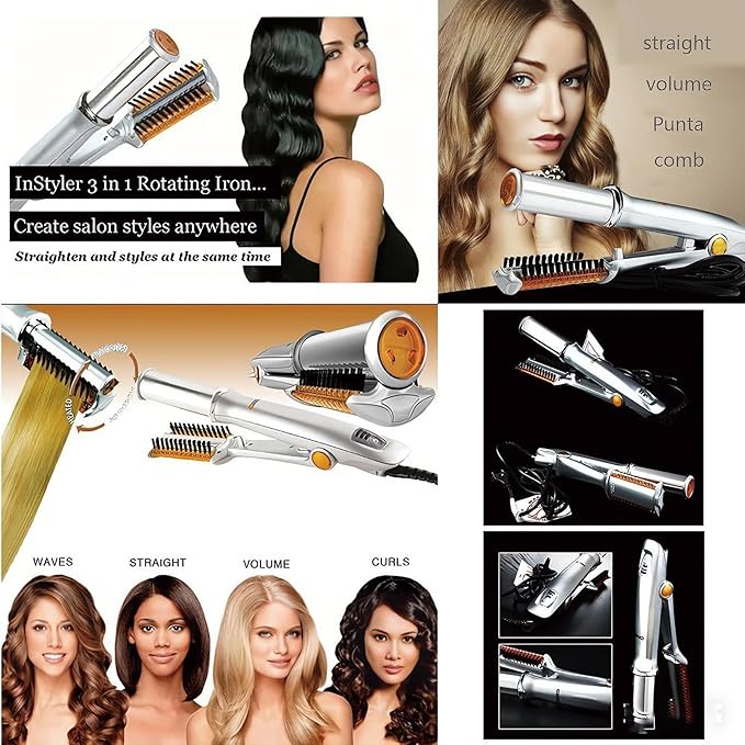 2 in 1 Rotating Curling Iron Fast Heat Hair Straightener &amp Curler 3-Temp Adjustable Curling Wand for All Hair Types Travel Styling Tool