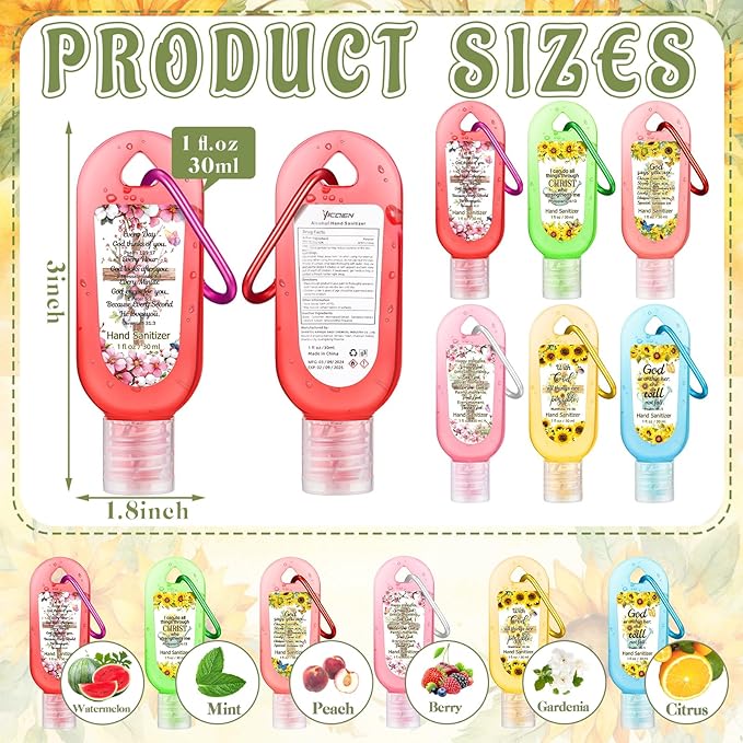 24 Pack Christian Hand Sanitizer Keychain Bible Verse Mini Hand Sanitizer Keychain Bulk Travel Size Christian Gift for Women Religious Gifts for Women Teacher Coworker Wedding Church Mother's Day Gift