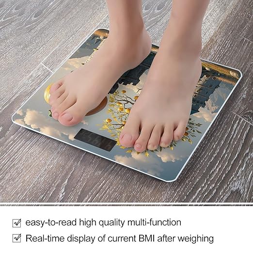 Pumpkin Tree House Bathroom Scale for Body Weight Bathroom Weighing Scales with Back Lit LED Display Sturdy Tempered Glass Body Weight Bathroom Scale 400lb Weighing