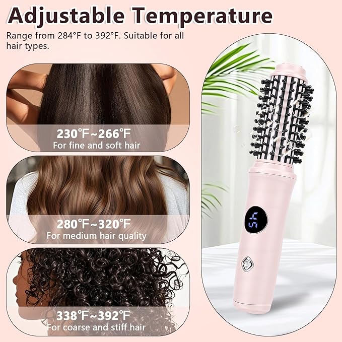 Cordless Hair Curling Iron Brush Heated Round Brush Curling Iron with 10 Temperature Control Rechargeable Travel Curlings Wand for All Hair Types
