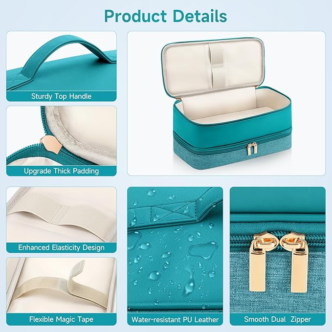 Travel Hair Dryer Case for Shark Flexstyle Double-Layer Carrying Case for Shark Flex Style Blow Dryer Portable Hair Tools Storage Organizer Bag for Shark Beauty Hairdryer Attchments (Teal Green)