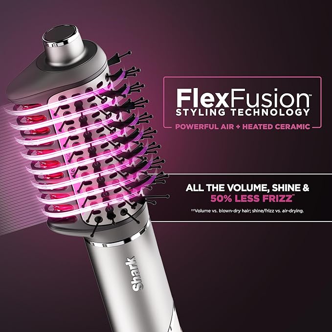 Shark FlexFusion Hair Dryer with Fusion Hair Brush Diffuser Ceramic Air Styler with Auto-Wrap Hair Curlers Ceramic Plates Metallic Mist HD642
