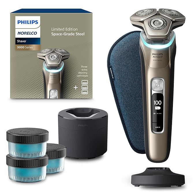 Philips Norelco Shaver Series 9000 Space Grade Edition Wet &amp Dry Electric Shaver with Lift &amp Cut Shaving System Pop-up Trimmer Cleaning Pod &amp 3 Cartridges Charge Stand &amp Travel Ca