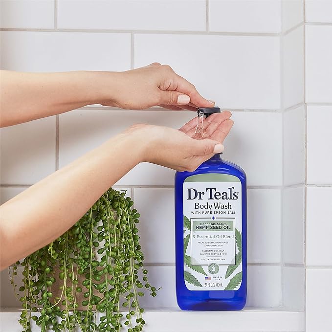 Dr Teal's Body Wash with Pure Epsom Salt Cannabis Sativa Hemp Seed Oil 24 fl oz (Pack of 4)