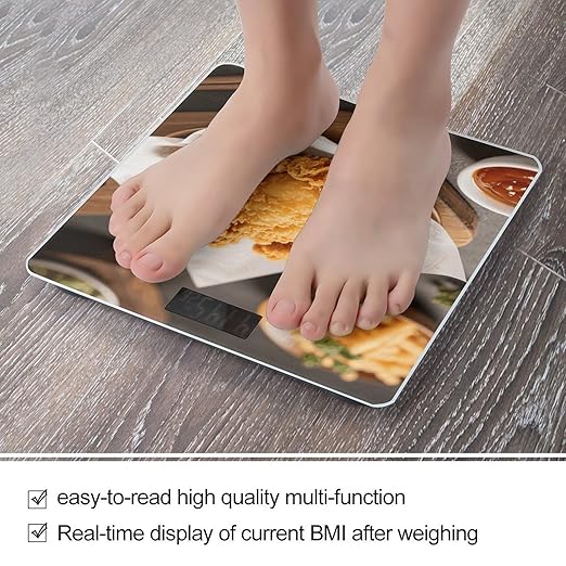 Fried Chicken Scale for Body Weight Sturdy Tempered Glass Weighing Scales with LCD Display Accurate Digital Bathroom Scale Convenient Body Fat Smart Scales Easy Read