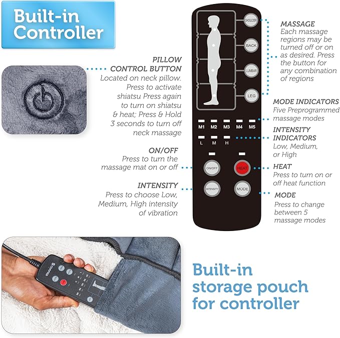 COMFIER Full Body Massage Mat with Movable Neck Pillow 10 Vibrating Motors &amp 4 Heating Pads Back Massage Pad Father's Day Gifts for Dad Men