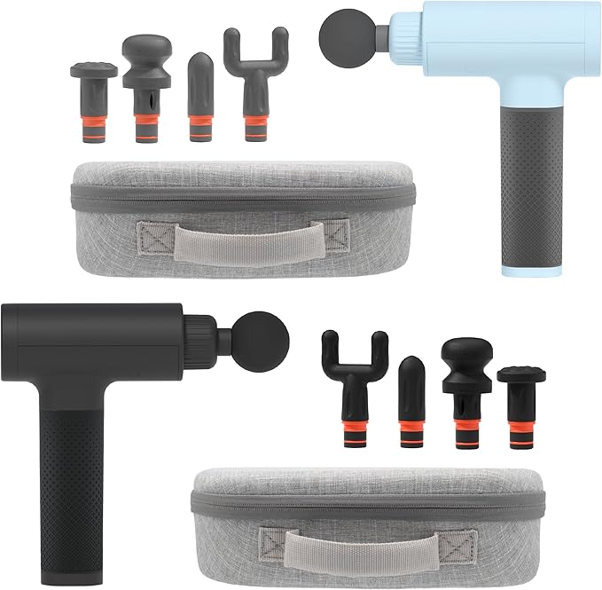 Sharper Image Powerboost Massage Gun Bundle - Deep Tissue Percussion Massager 2-Pack| 5 Attachments &amp 6 Speeds| Quiet Portable Muscle Relief &amp Workout Recovery| Men &amp Women Holiday Gift Se
