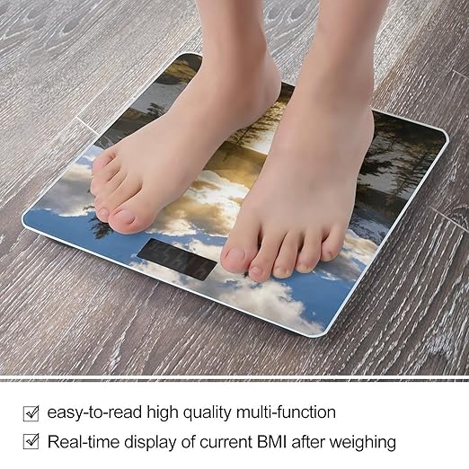 Gold Falling Between The Trees Weight ScaleClear LED Display Bathroom Digital Weighing ScaleTempered Glass Digital Bathroom Scale for Body Weight Capacity Up to 400 Lbs